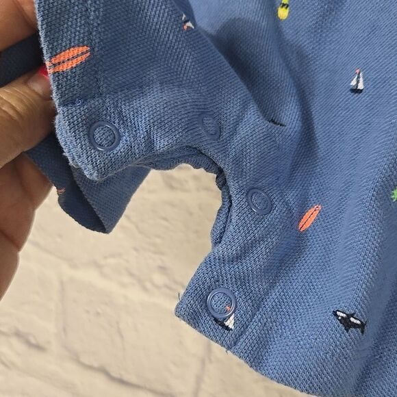 Baby Boy Carter's Shark Sailboat Pique Romper Blue Cotton Polo One-Piece Outfit - Picture 12 of 12